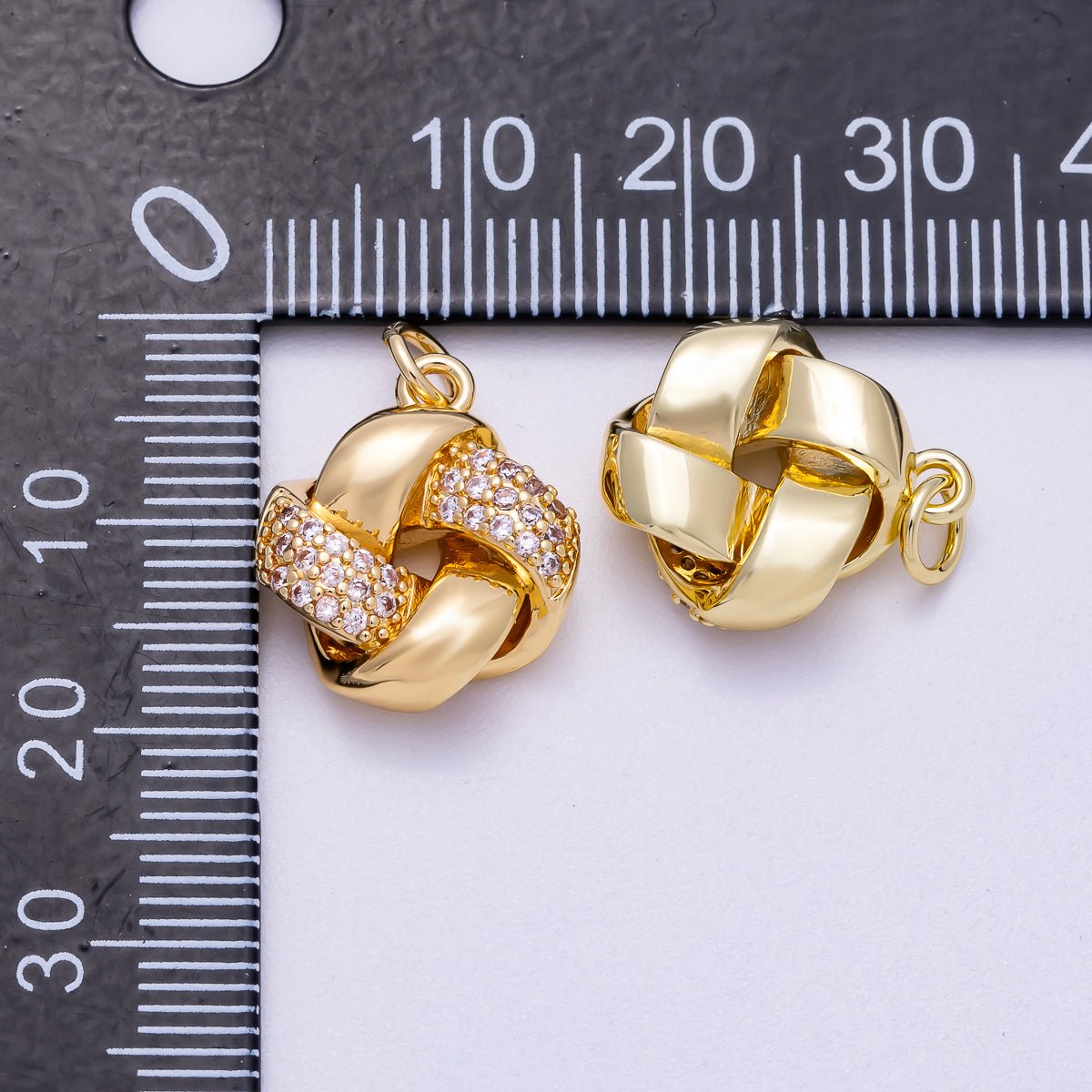 16K Gold Filled 17mm Micro Paved CZ Geometric Knot Round Charm | Charms-00576