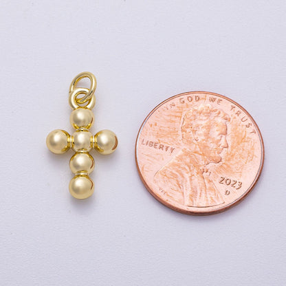 16K Gold Filled 17mm Minimalist Bubble Round Cross Charm | Charms-00498