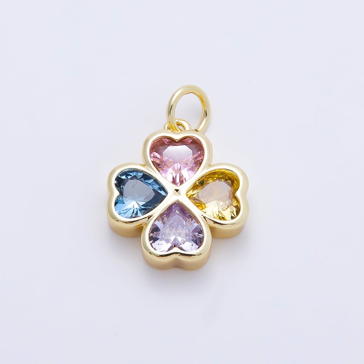16K Gold Filled 17mm Multicolor, Clear CZ Clover Flower Charm | Charms-01196 Charms-01197