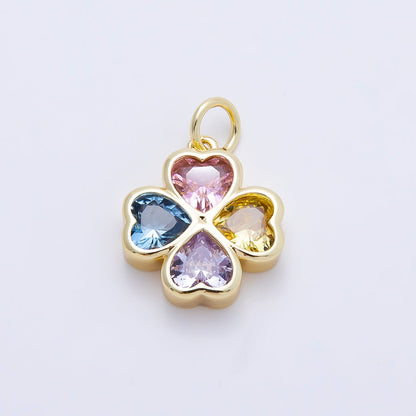 16K Gold Filled 17mm Multicolor, Clear CZ Clover Flower Charm | Charms-01196 Charms-01197