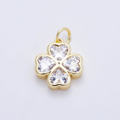 16K Gold Filled 17mm Multicolor, Clear CZ Clover Flower Charm | Charms-01196 Charms-01197