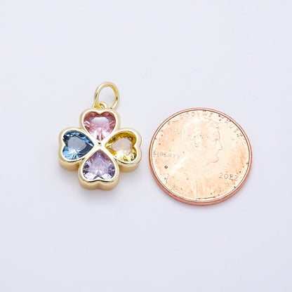 16K Gold Filled 17mm Multicolor, Clear CZ Clover Flower Charm | Charms-01196 Charms-01197
