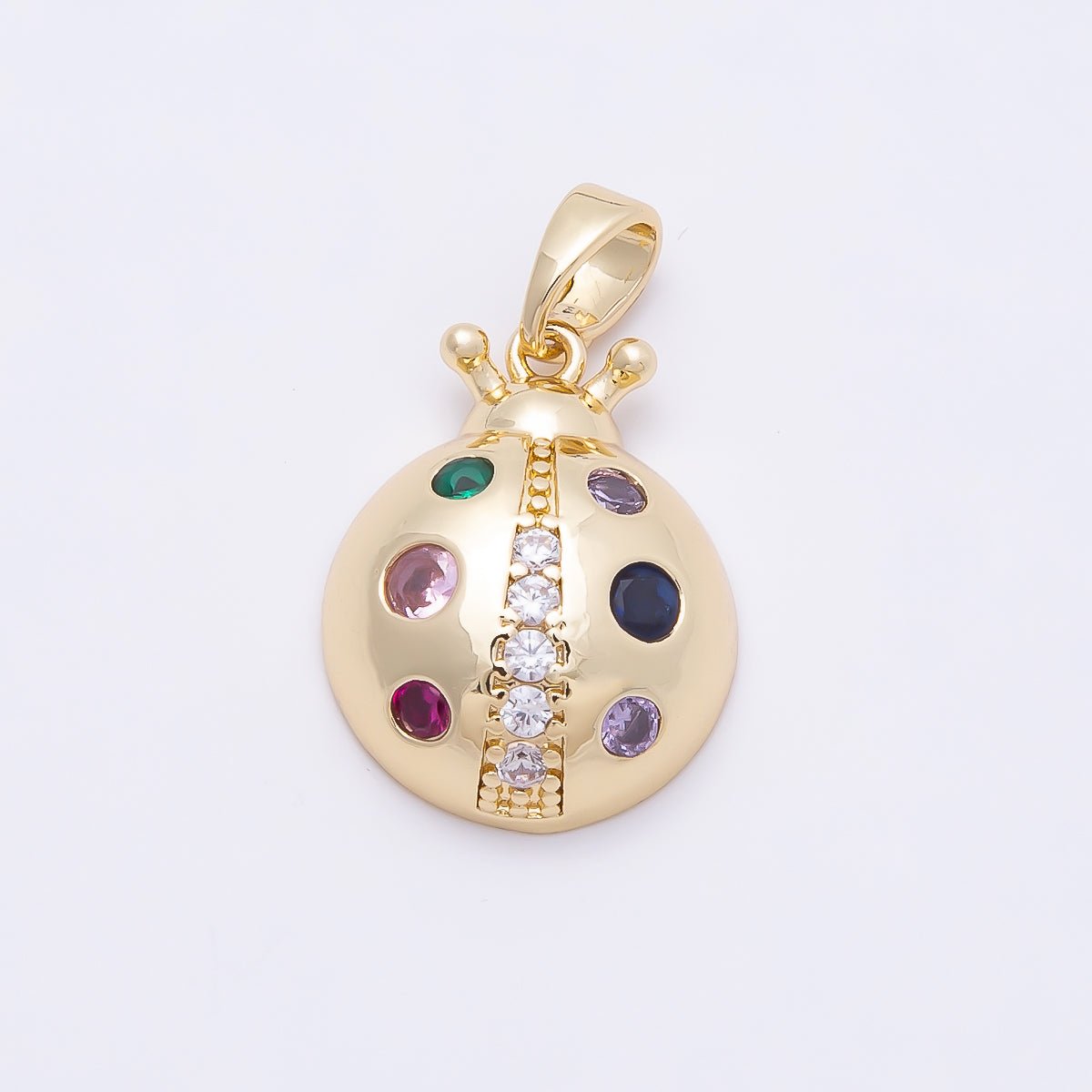 16K Gold Filled 17mm Multicolor CZ Dotted Lady Bug Insect Pendant | Charms-01040