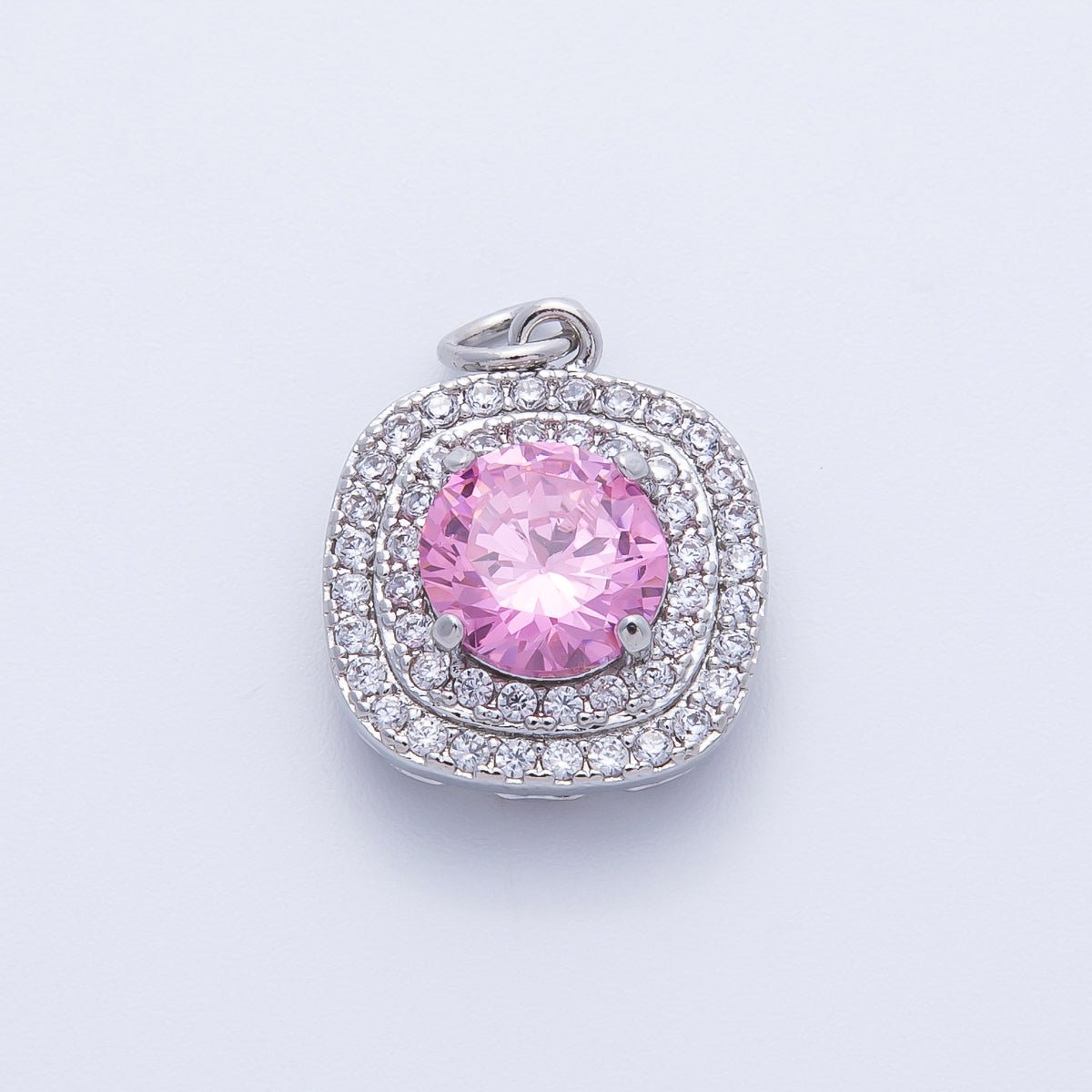 16K Gold Filled 17mm Pink Round Clear Micro Paved CZ Square Charm in Gold &amp; Silver | Charms-00291 Charms-00292