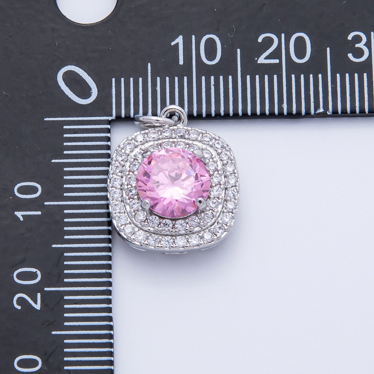 16K Gold Filled 17mm Pink Round Clear Micro Paved CZ Square Charm in Gold &amp; Silver | Charms-00291 Charms-00292