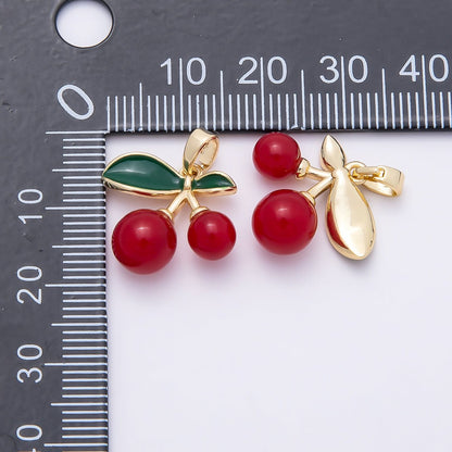 16K Gold Filled 17mm Red Enamel Cherry Fruit Pendant | Charms-01039