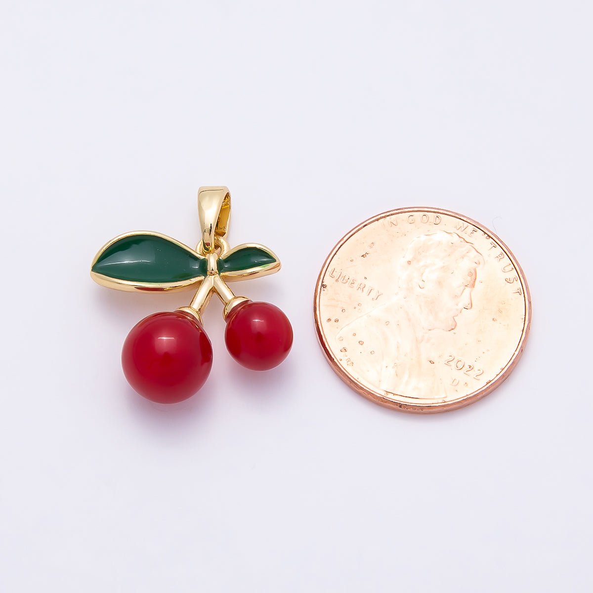 16K Gold Filled 17mm Red Enamel Cherry Fruit Pendant | Charms-01039