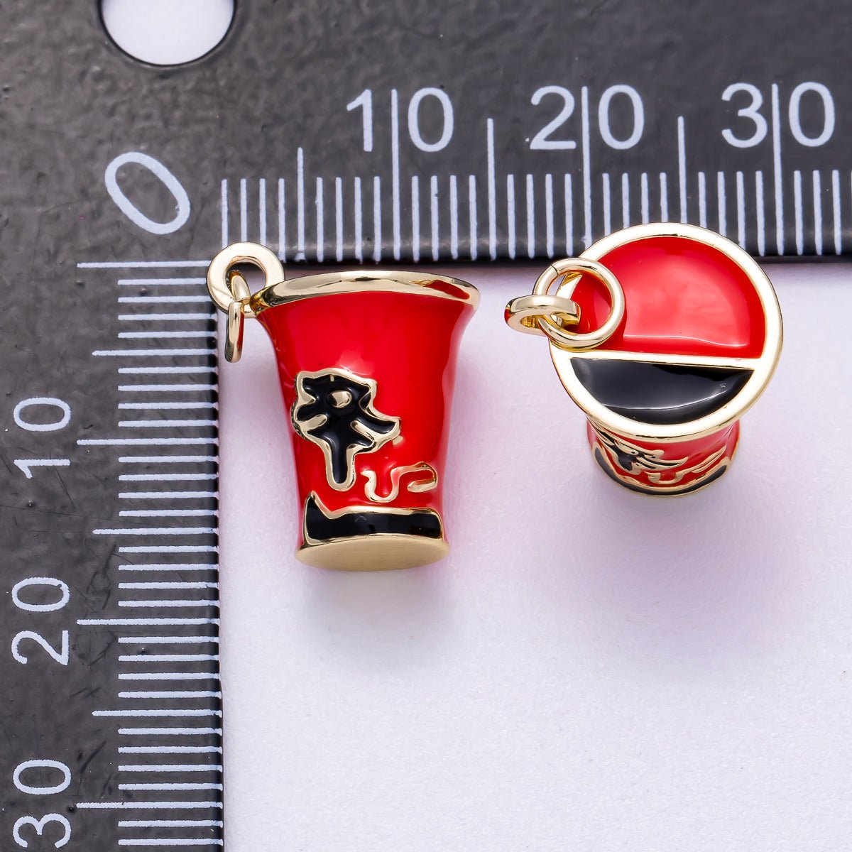 16K Gold Filled 17mm Red Enamel Ramen Instant Noodle Cup 3D Multidimensional Charm | Charms-00569