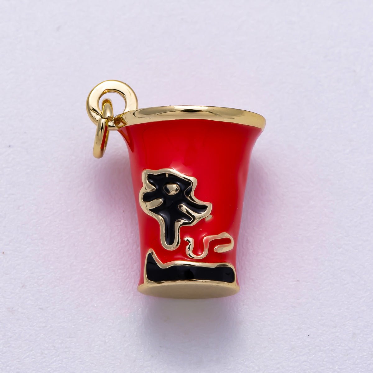 16K Gold Filled 17mm Red Enamel Ramen Instant Noodle Cup 3D Multidimensional Charm | Charms-00569
