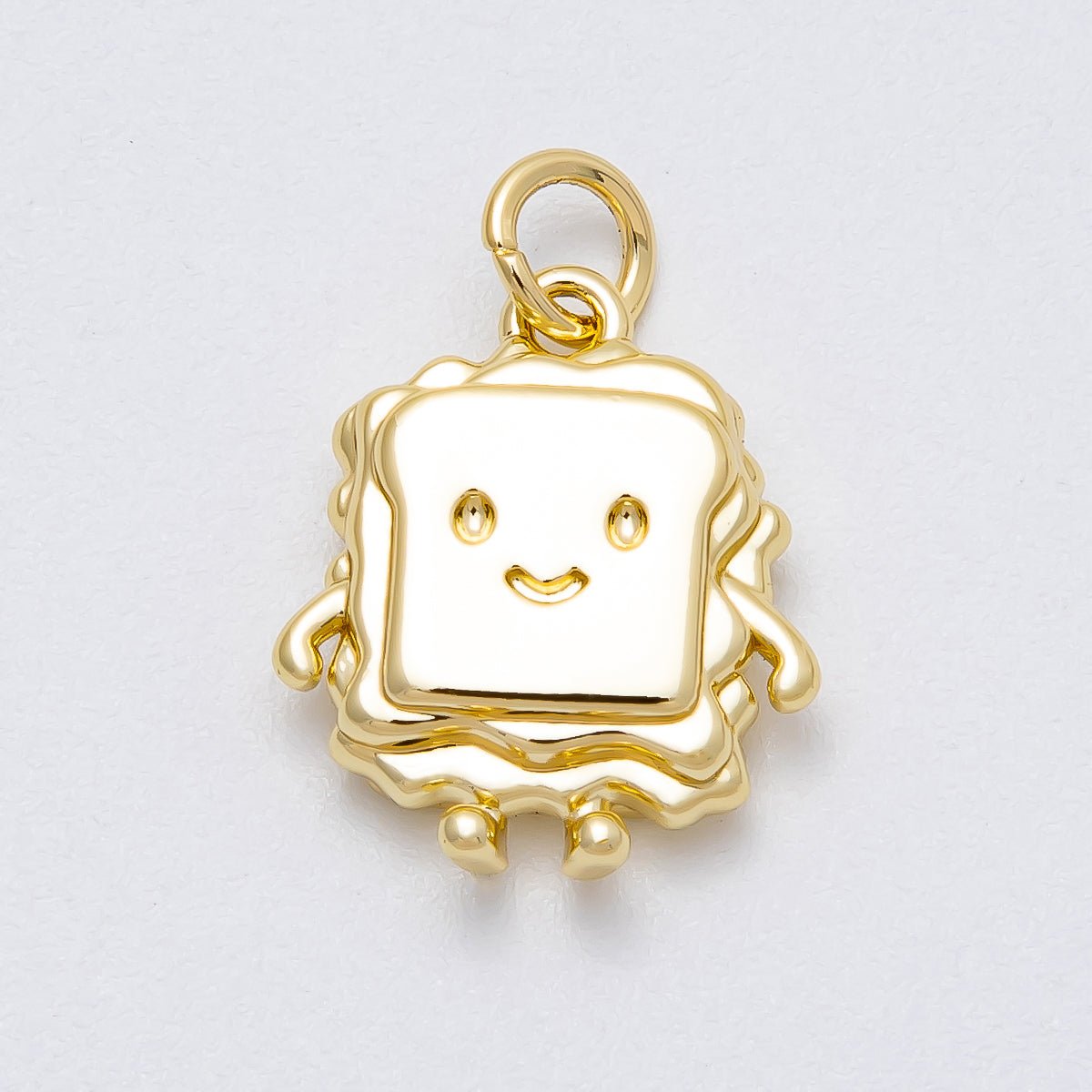 16K Gold Filled 17mm Smiley Face Toast Sandwich 3D Multidimensional Charm | Charms-00458