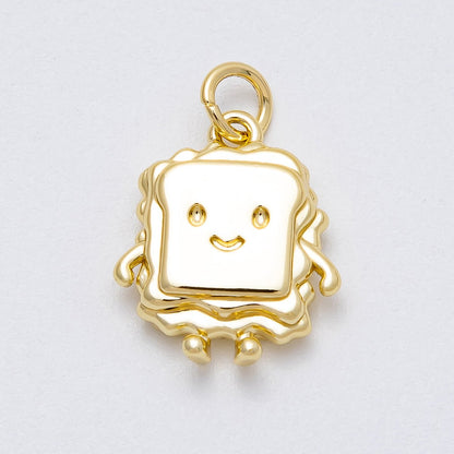 16K Gold Filled 17mm Smiley Face Toast Sandwich 3D Multidimensional Charm | Charms-00458