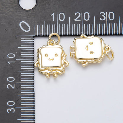 16K Gold Filled 17mm Smiley Face Toast Sandwich 3D Multidimensional Charm | Charms-00458