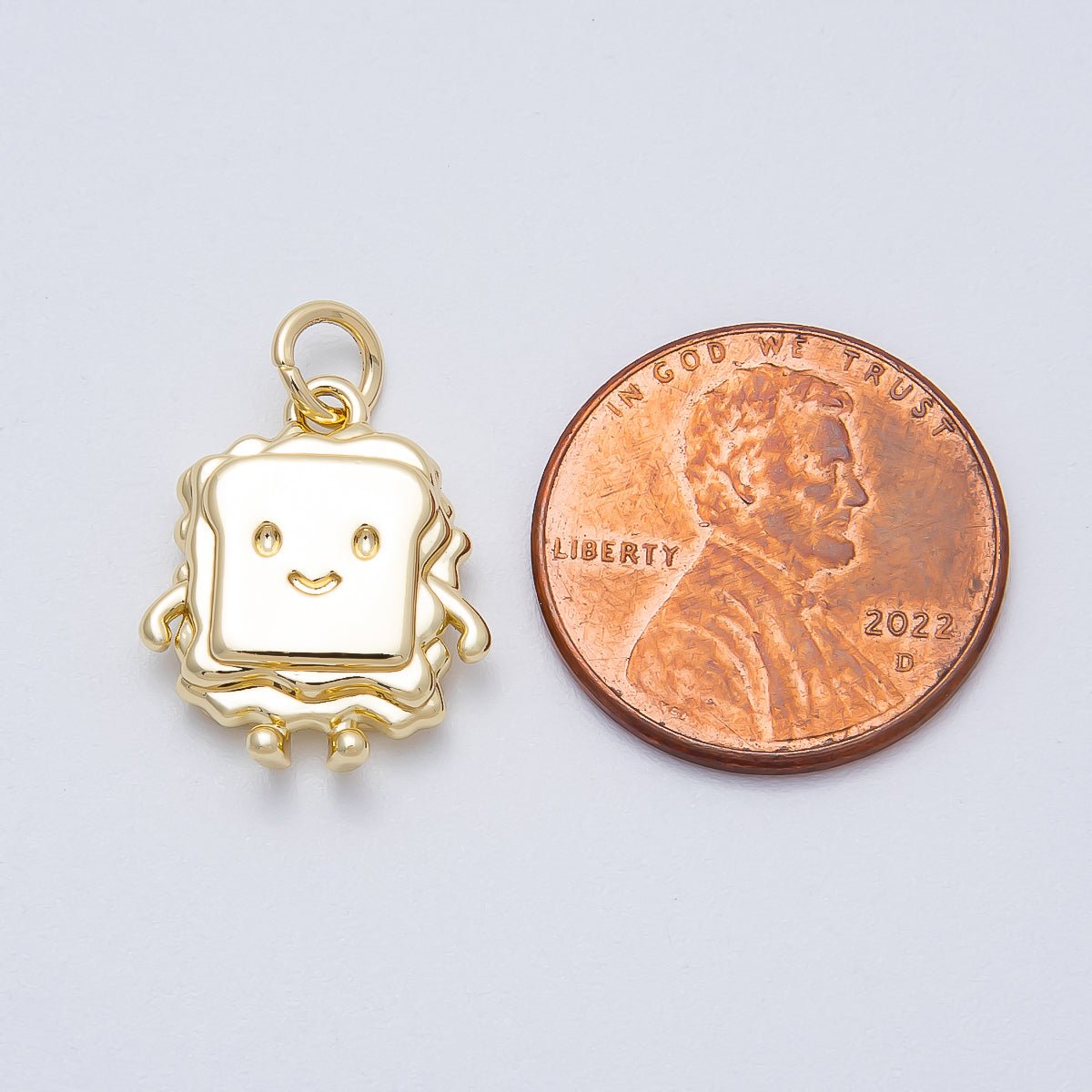 16K Gold Filled 17mm Smiley Face Toast Sandwich 3D Multidimensional Charm | Charms-00458