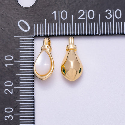 16K Gold Filled 17mm White Shell Pearl Teardrop Bezel Charm Snake Pendant | Charms-00638