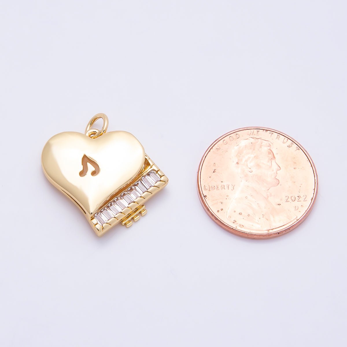 16K Gold Filled 18.5mm Clear CZ Baguette Grand Piano Musical Instrument Note Love Charm | Charms-00860