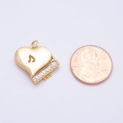 16K Gold Filled 18.5mm Clear CZ Baguette Grand Piano Musical Instrument Note Love Charm | Charms-00860