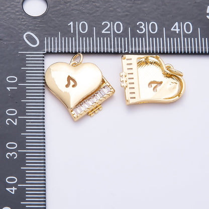 16K Gold Filled 18.5mm Clear CZ Baguette Grand Piano Musical Instrument Note Love Charm | Charms-00860