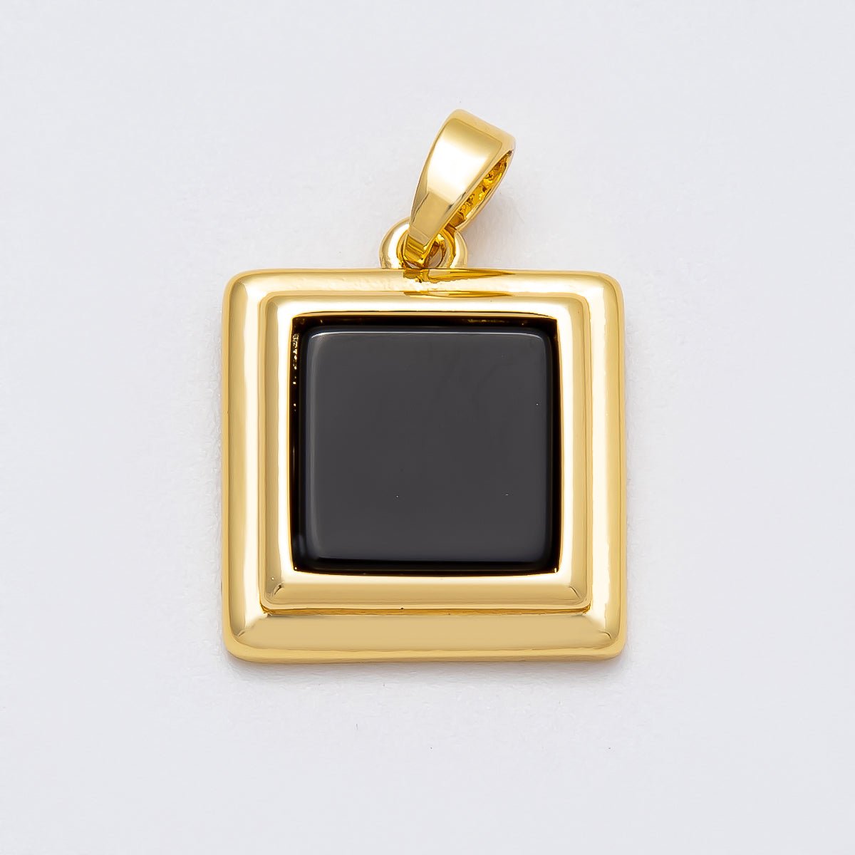 16K Gold Filled 18mm Black Bezel Square Pendant | Charms-00480