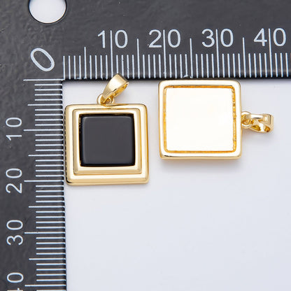 16K Gold Filled 18mm Black Bezel Square Pendant | Charms-00480