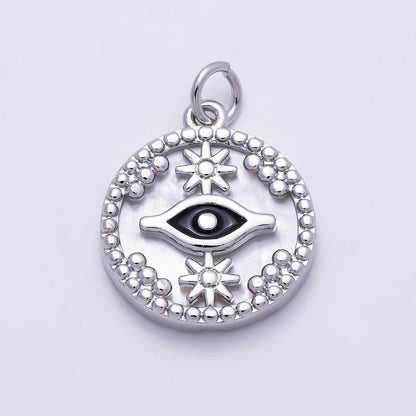 16K Gold Filled 18mm Black Evil Eye Star Shell Pearl Round Charm in Gold &amp; Silver | Charms-01353