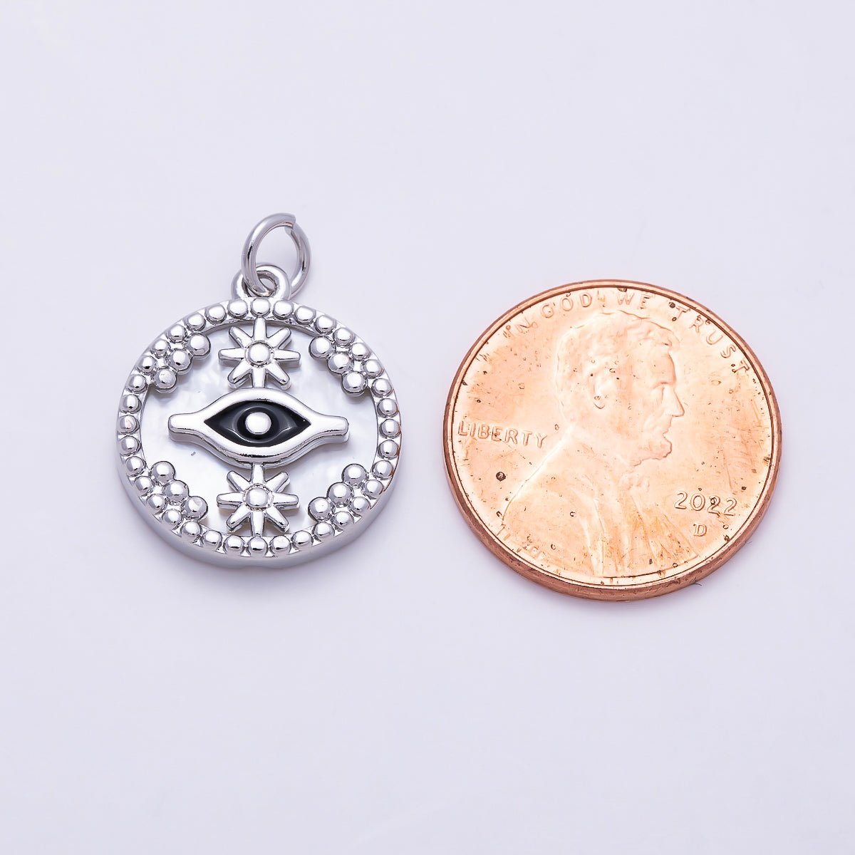 16K Gold Filled 18mm Black Evil Eye Star Shell Pearl Round Charm in Gold &amp; Silver | Charms-01353