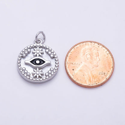 16K Gold Filled 18mm Black Evil Eye Star Shell Pearl Round Charm in Gold &amp; Silver | Charms-01353