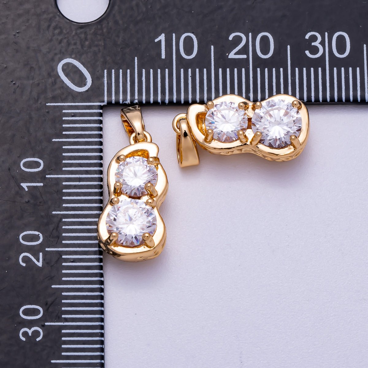 16K Gold Filled 18mm Clear CZ Peanut Nut Snack Food Pendant | Charms-00581