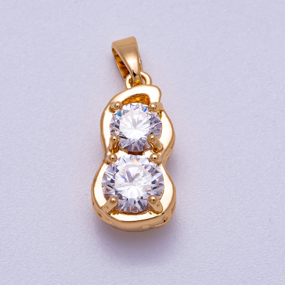 16K Gold Filled 18mm Clear CZ Peanut Nut Snack Food Pendant | Charms-00581