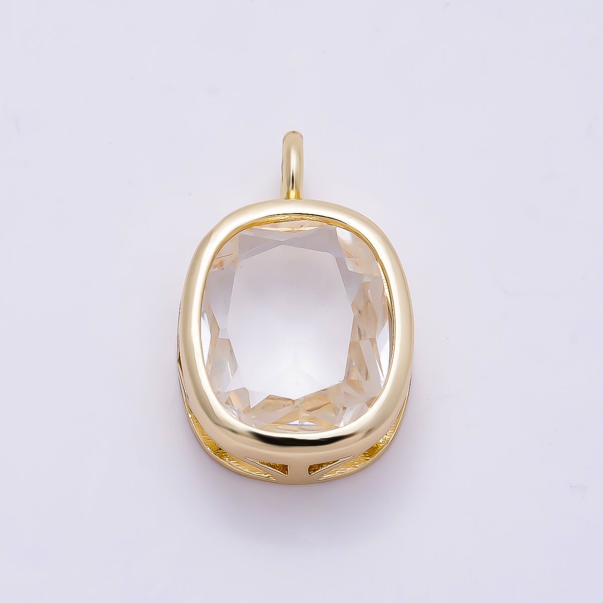 16K Gold Filled 18mm Clear CZ Rounded Oval Baguette Solitaire Bezel Pendant | Charms-01373