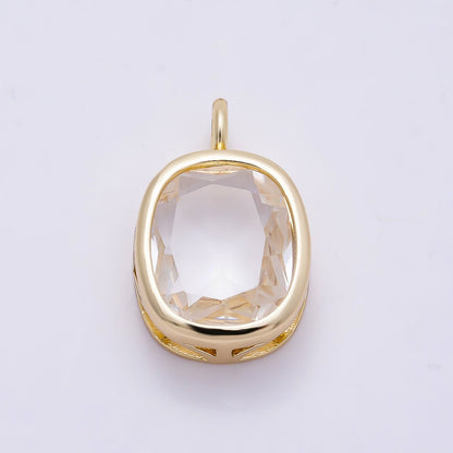 16K Gold Filled 18mm Clear CZ Rounded Oval Baguette Solitaire Bezel Pendant | Charms-01373