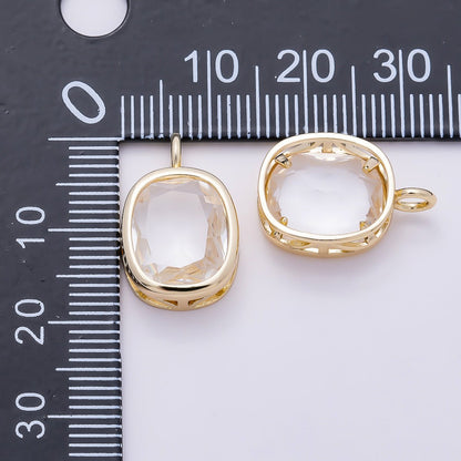 16K Gold Filled 18mm Clear CZ Rounded Oval Baguette Solitaire Bezel Pendant | Charms-01373