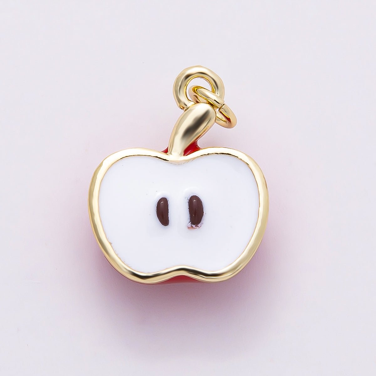 16K Gold Filled 18mm Enamel Half Slice Apple Fruit Charm | Charms-00852