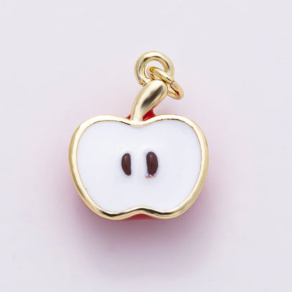 16K Gold Filled 18mm Enamel Half Slice Apple Fruit Charm | Charms-00852