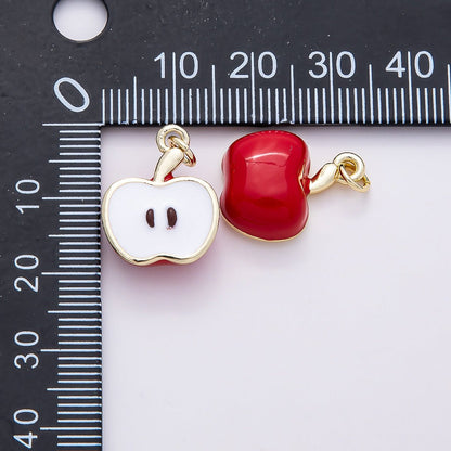 16K Gold Filled 18mm Enamel Half Slice Apple Fruit Charm | Charms-00852
