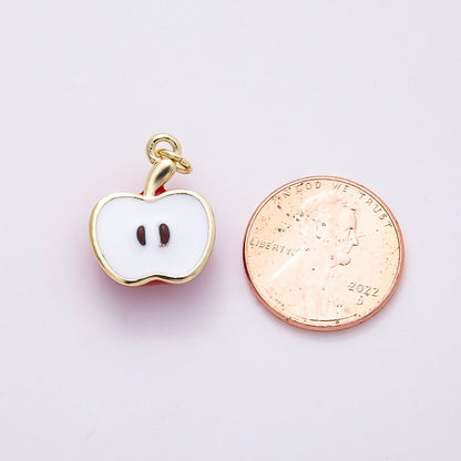 16K Gold Filled 18mm Enamel Half Slice Apple Fruit Charm | Charms-00852