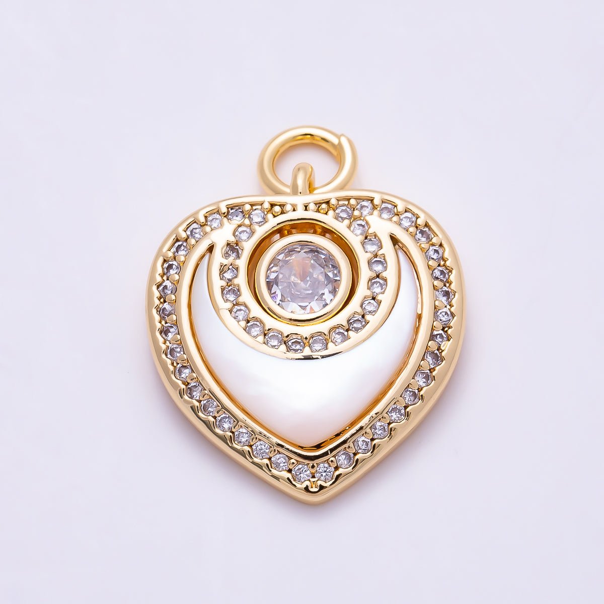 16K Gold Filled 18mm Fuchsia, Clear Micro Paved CZ Shell Pearl Heart Charm | Charms-01501 Charms-01502
