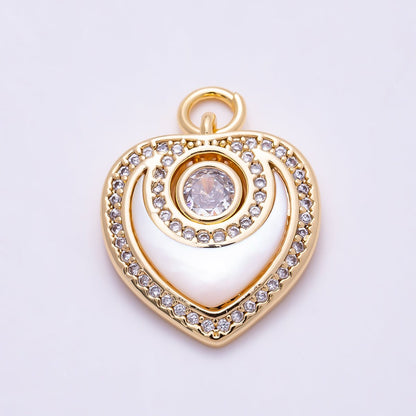 16K Gold Filled 18mm Fuchsia, Clear Micro Paved CZ Shell Pearl Heart Charm | Charms-01501 Charms-01502