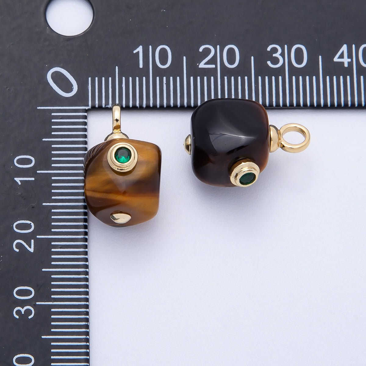 16K Gold Filled 18mm Green CZ Tiger Eye Gemstone Mini Charm | Charms-00650