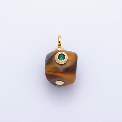 16K Gold Filled 18mm Green CZ Tiger Eye Gemstone Mini Charm | Charms-00650