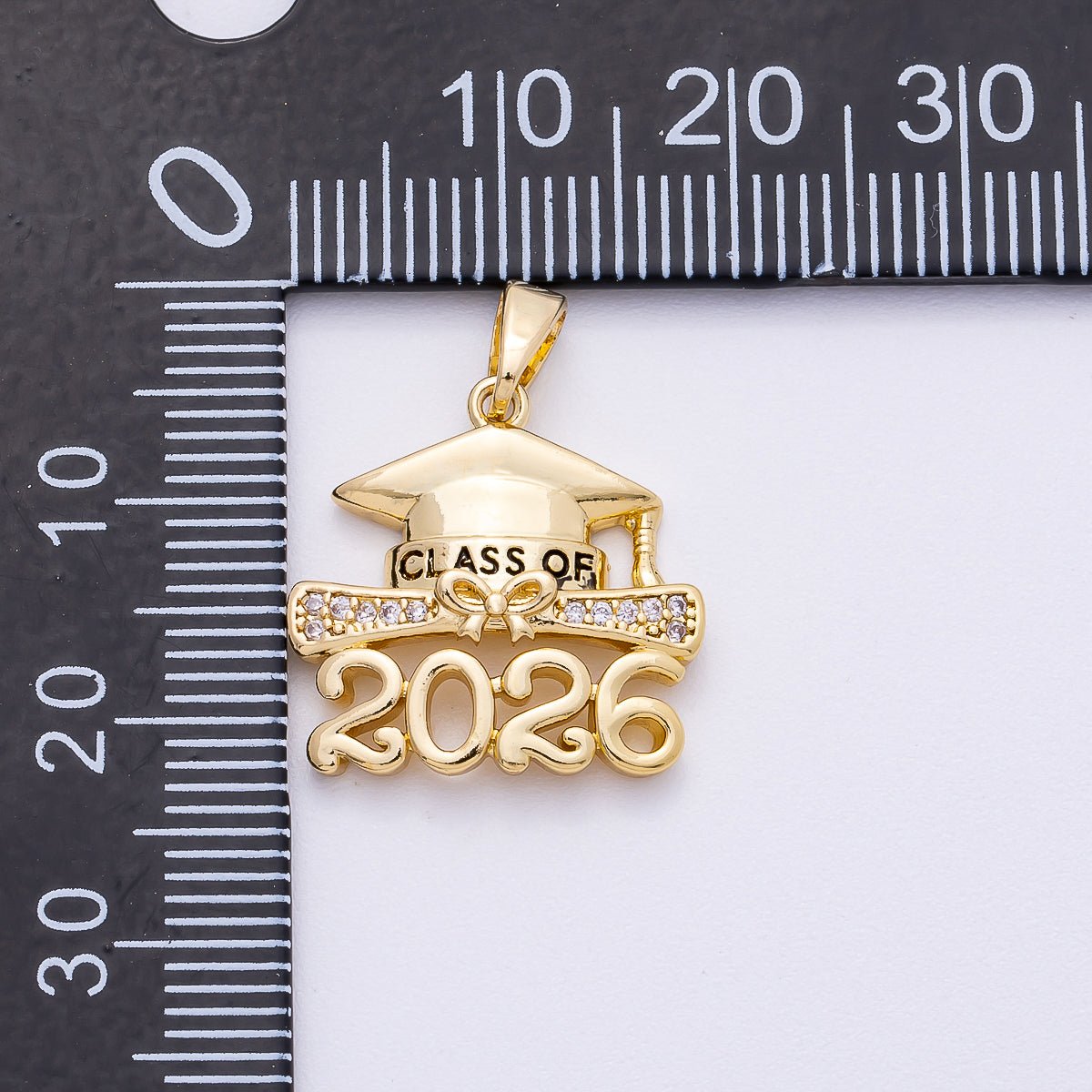 16K Gold Filled 18mm "2026" Micro Paved CZ Diploma Graduation Pendant in Gold &amp; Silver | Charms-00487 Charms-00488