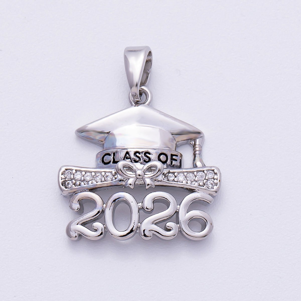 16K Gold Filled 18mm "2026" Micro Paved CZ Diploma Graduation Pendant in Gold &amp; Silver | Charms-00487 Charms-00488