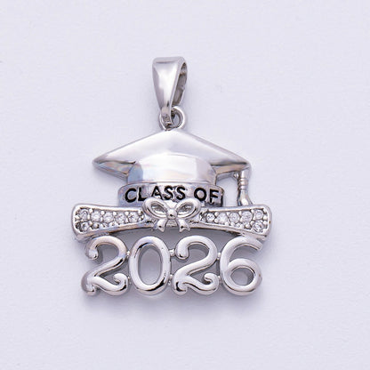 16K Gold Filled 18mm "2026" Micro Paved CZ Diploma Graduation Pendant in Gold &amp; Silver | Charms-00487 Charms-00488