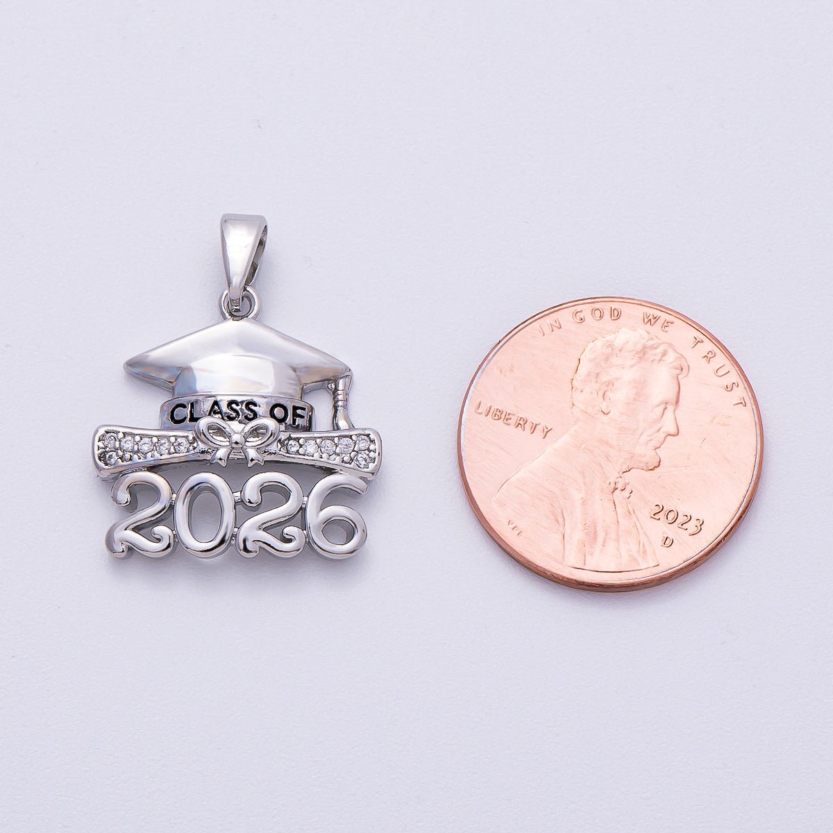 16K Gold Filled 18mm "2026" Micro Paved CZ Diploma Graduation Pendant in Gold &amp; Silver | Charms-00487 Charms-00488