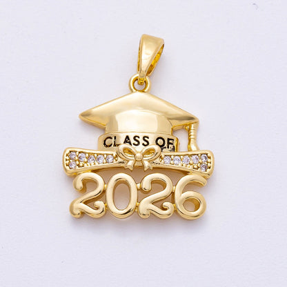 16K Gold Filled 18mm "2026" Micro Paved CZ Diploma Graduation Pendant in Gold &amp; Silver | Charms-00487 Charms-00488
