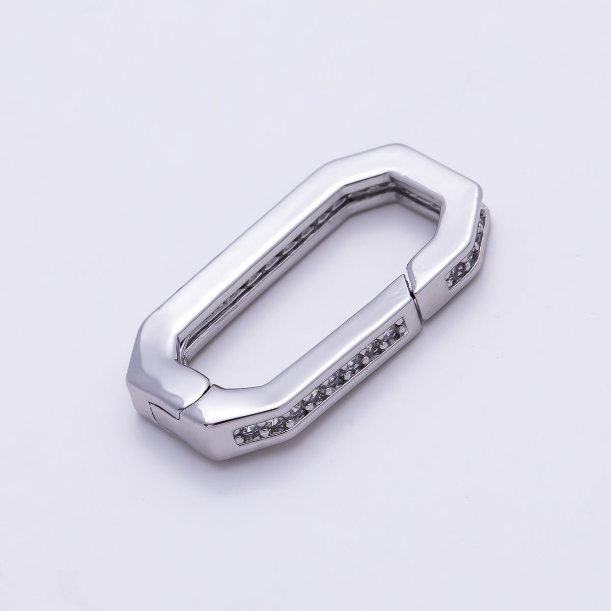 16K Gold Filled 18mm Micro Paved CZ Edged Oblong Push Gate Enhancer Findings in Gold &amp; Silver | Findings-00428 Findings-00429
