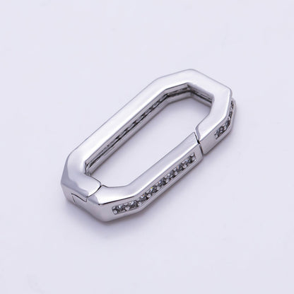 16K Gold Filled 18mm Micro Paved CZ Edged Oblong Push Gate Enhancer Findings in Gold &amp; Silver | Findings-00428 Findings-00429