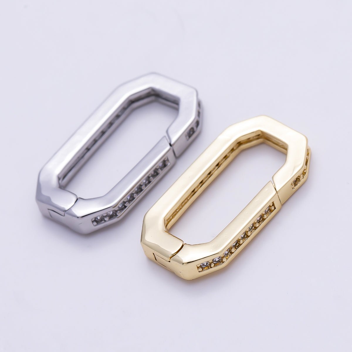16K Gold Filled 18mm Micro Paved CZ Edged Oblong Push Gate Enhancer Findings in Gold &amp; Silver | Findings-00428 Findings-00429