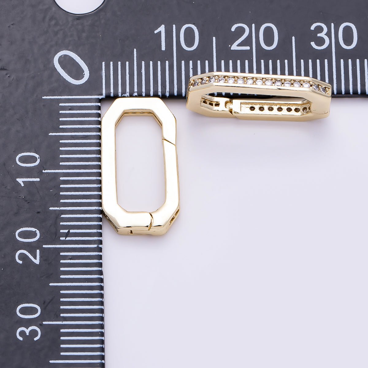 16K Gold Filled 18mm Micro Paved CZ Edged Oblong Push Gate Enhancer Findings in Gold &amp; Silver | Findings-00428 Findings-00429