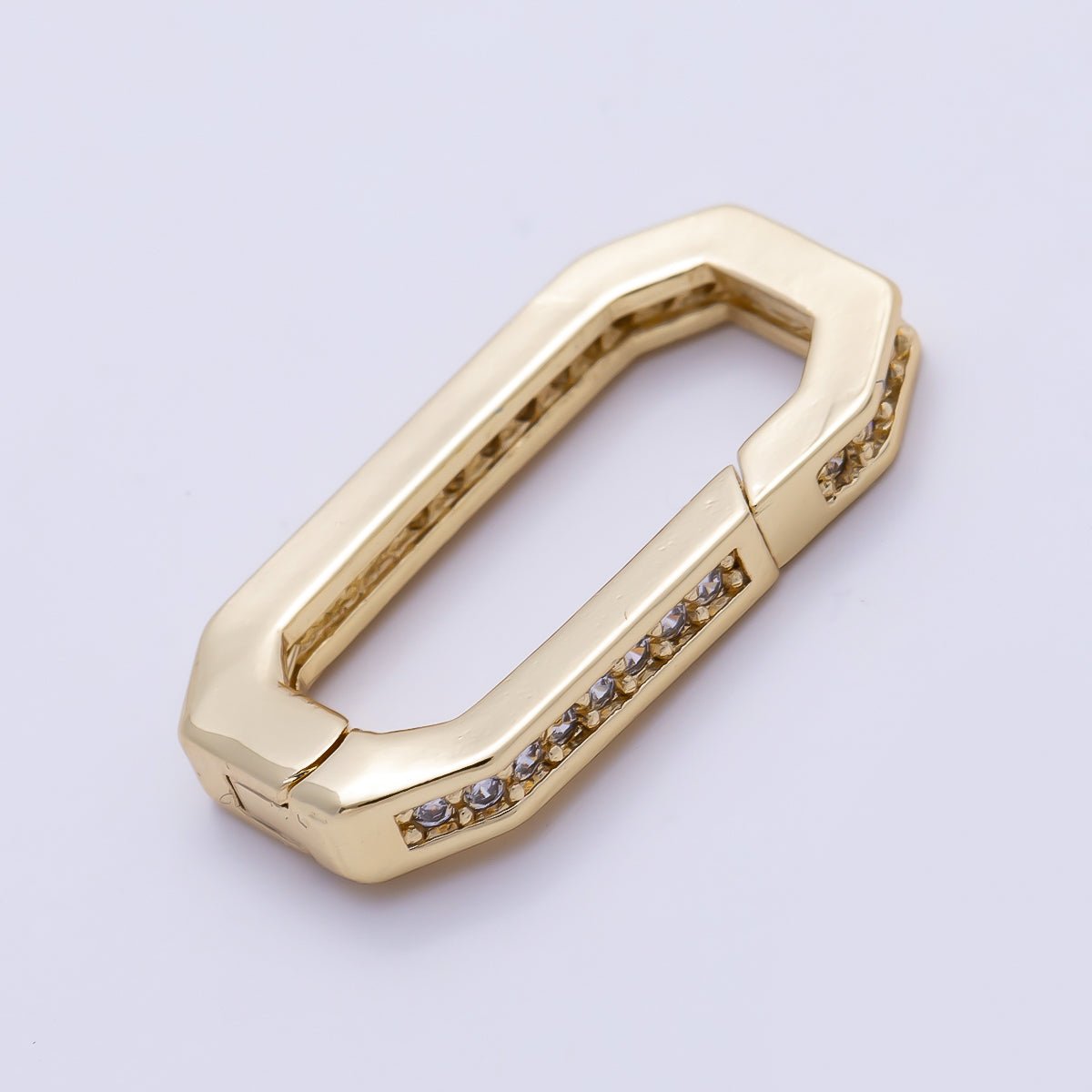 16K Gold Filled 18mm Micro Paved CZ Edged Oblong Push Gate Enhancer Findings in Gold &amp; Silver | Findings-00428 Findings-00429