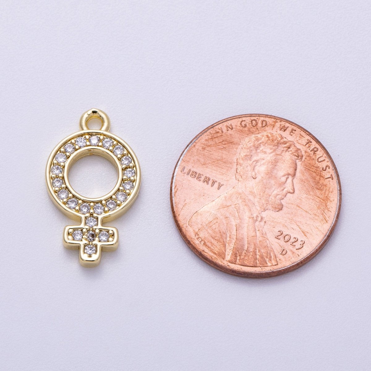 16K Gold Filled 18mm Micro Paved CZ Female Symbol Open Charm | Charms-00563